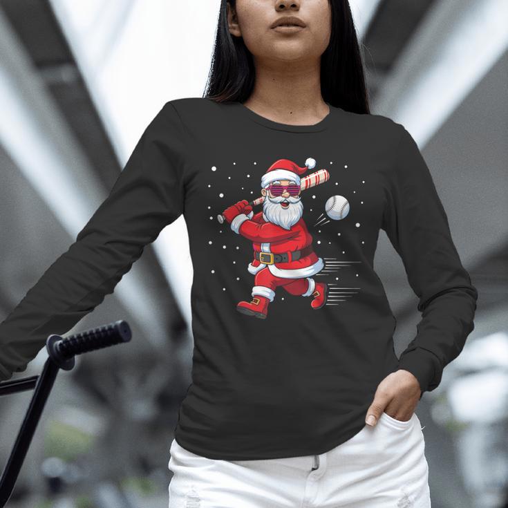 Santa Baseball Christmas Pajamas Xmas Men Kids Boys Unisex Long Sleeve T-Shirt