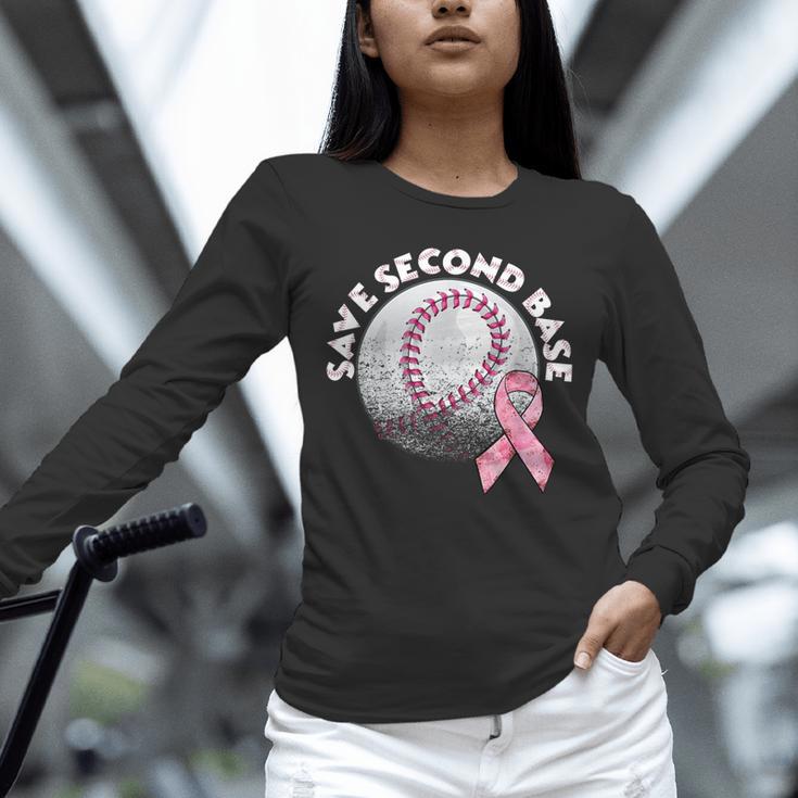 Save 2nd Base Breast Cancer Awareness Pink Ribbon Baseball Unisex Long Sleeve T-Shirt Save 2nd Base Breast Cancer Awareness Pink Ribbon Baseball Unisex Long Sleeve T-Shirt