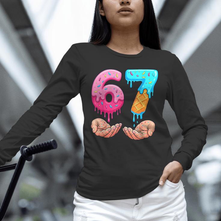 Six Seven 6-7 Baseball Ice Cream Drip 67 Meme Hands Unisex Long Sleeve T-Shirt