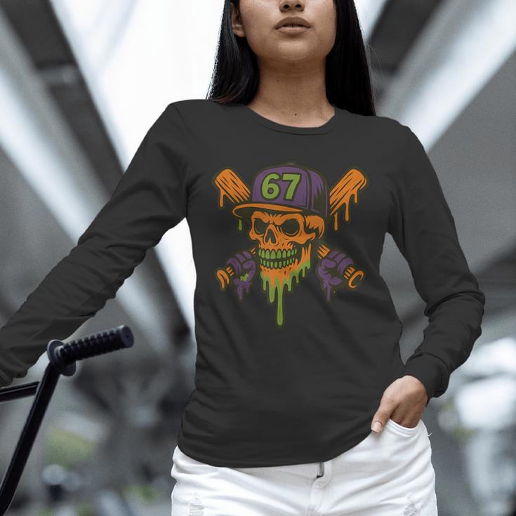 Six Seven 6 7 Baseball Skull Drip Halloween Horror Sports Unisex Long Sleeve T-Shirt