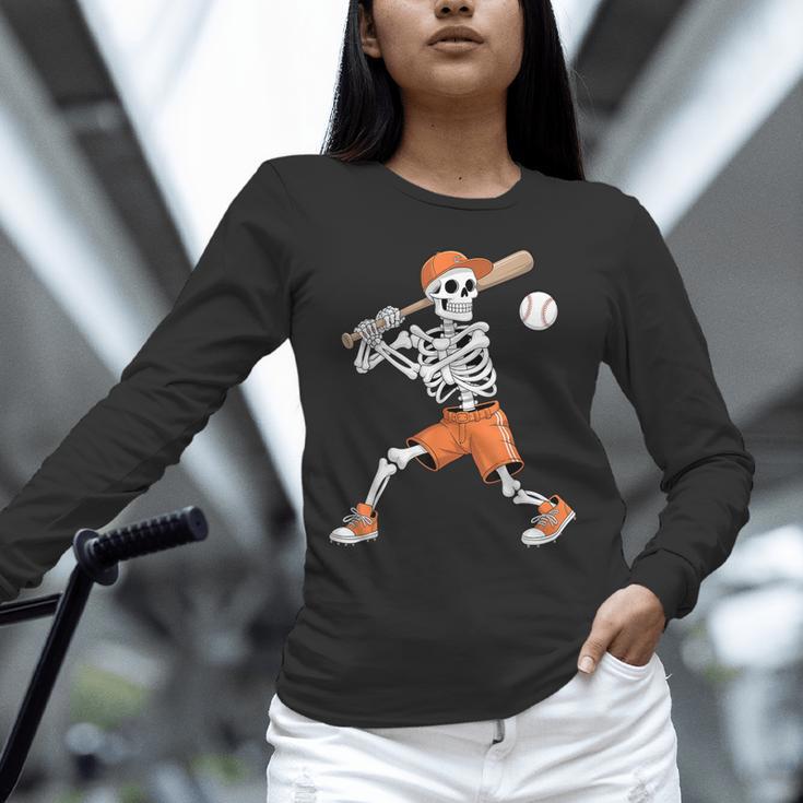 Skeleton Batting Baseball Halloween Unisex Long Sleeve T-Shirt