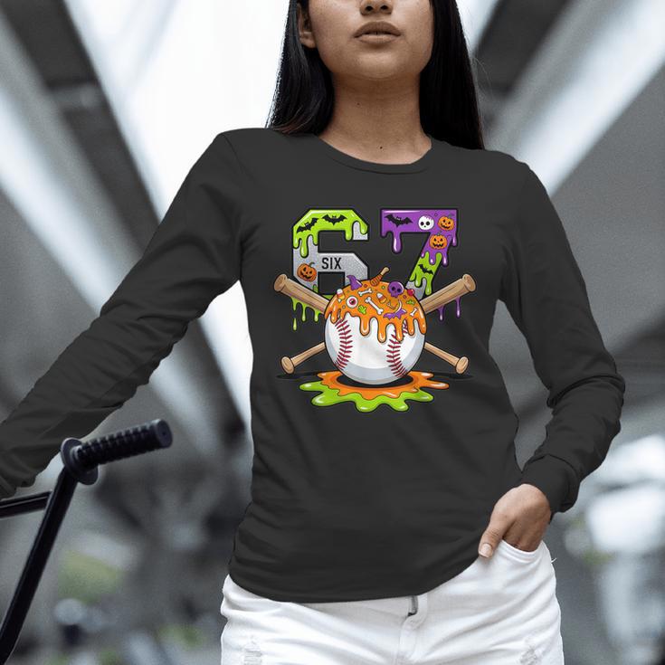 Spooky Halloween Baseball Ice Cream Dripping Six Seven 6 7 Unisex Long Sleeve T-Shirt