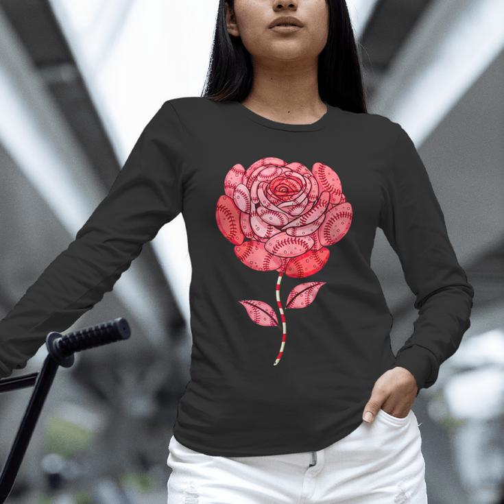 Sporty Rose Graphic With Baseball And Rugby Ball Petals Unisex Long Sleeve T-Shirt