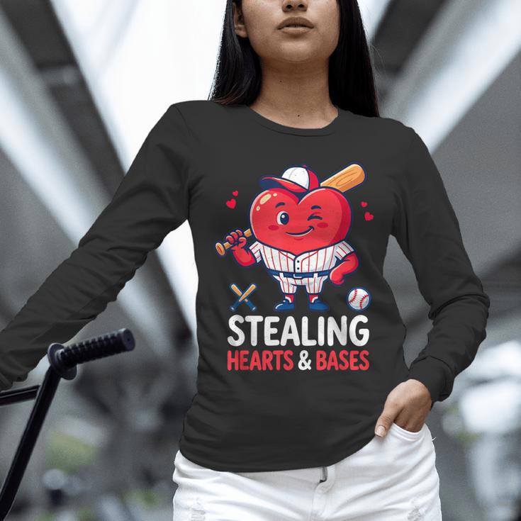 Stealing Hearts And Bases Baseball Player Valentine's Day Unisex Long Sleeve T-Shirt