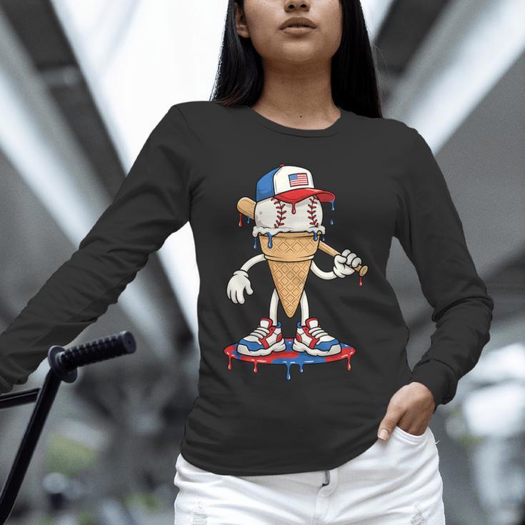USA Patriotic Baseball Ice Cream Cone Freedom Unisex Long Sleeve T-Shirt