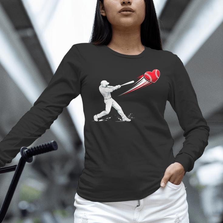 Valentines Day Baseball Batter Silhouette Heart Unisex Long Sleeve T-Shirt