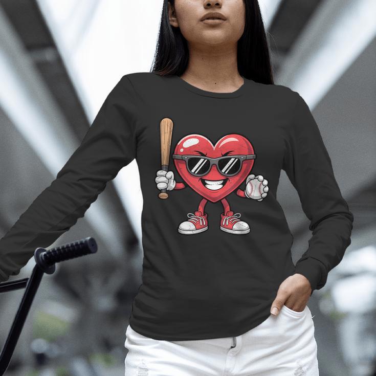 Valentines Day Heart Playing Baseball Boys Men Kids Girls Unisex Long Sleeve T-Shirt