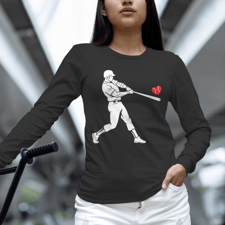 Valentines US Baseball Player Silhouette Heart Unisex Long Sleeve T-Shirt