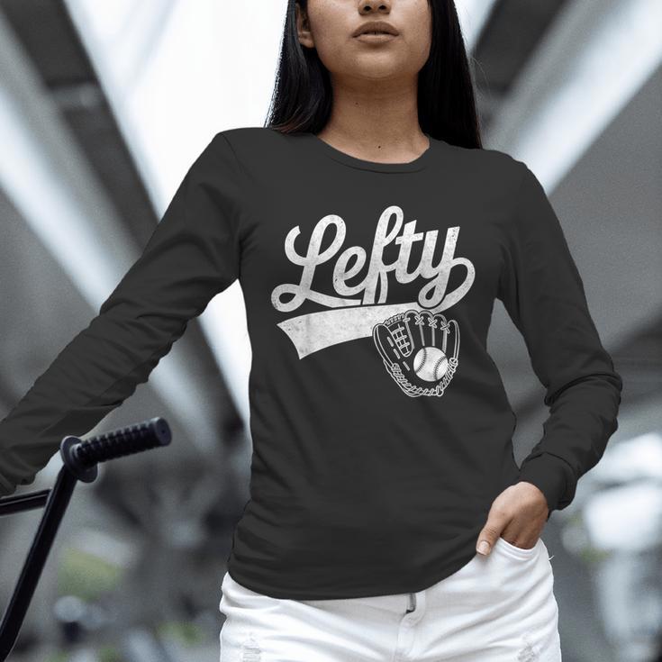Vintage Baseball Tee Lefty Left Handed Baseball Player Unisex Long Sleeve T-Shirt