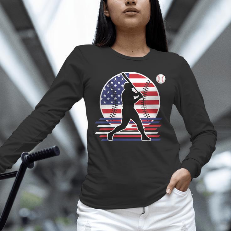 Women's Batter Patriotic American Flag Baseball Silks Unisex Long Sleeve T-Shirt Women's Batter Patriotic American Flag Baseball Silks Unisex Long Sleeve T-Shirt