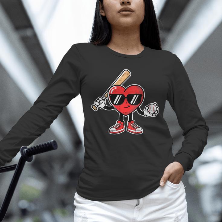 Women's Valentines Day Heart Baseball Player Sports Boys Kids Men Unisex Long Sleeve T-Shirt
