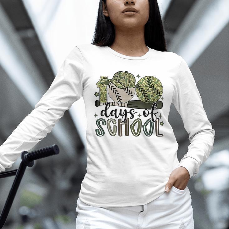 100 Days Of School Baseball Camo Cap Kids Boys 100th Day Unisex Long Sleeve T-Shirt