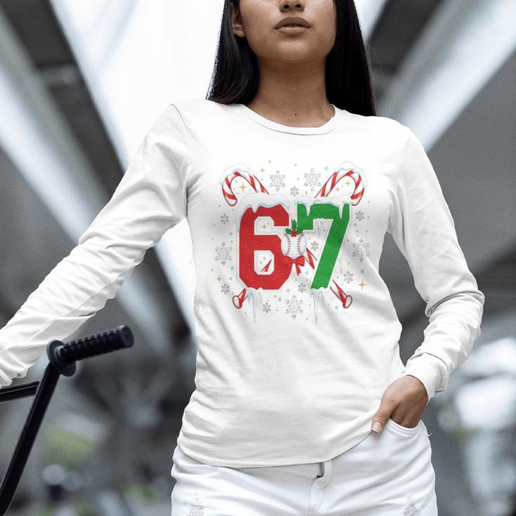 67 Baseball Christmas Candy Cane Snowflake Holiday Sports Unisex Long Sleeve T-Shirt