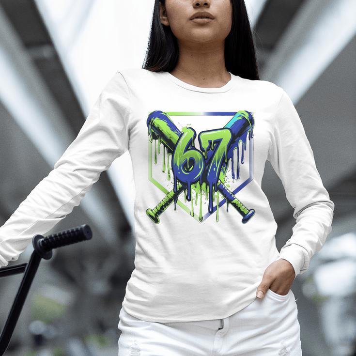 67 Baseball Drip Effect Urban Tee Style 6-7 Meme Graphic Premium Tri-Blend Unisex Long Sleeve T-Shirt