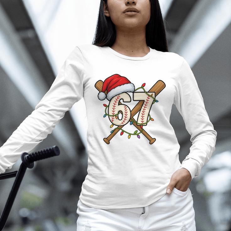 67 Baseball Xmas Lights Santa Hat Holiday Unisex Long Sleeve T-Shirt 67 Baseball Xmas Lights Santa Hat Holiday Unisex Long Sleeve T-Shirt