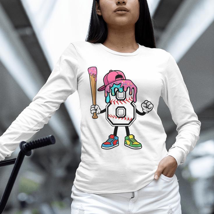 8th Birthday Baseball Ice-Cream Drip 8 Years Old Boys Girls Unisex Long Sleeve T-Shirt