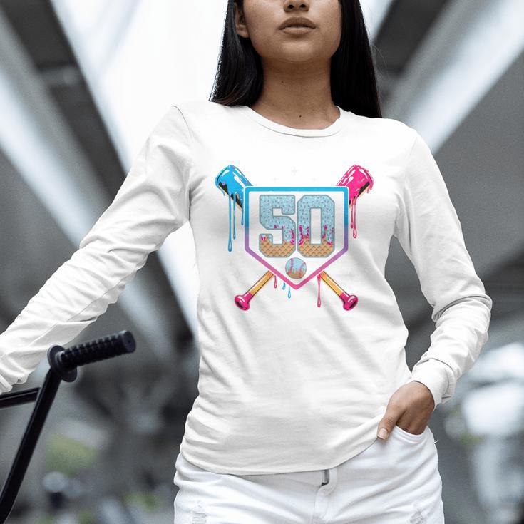 Baseball 50 Year Old Ice Cream Drip 50th Birthday Number 50 Unisex Long Sleeve T-Shirt