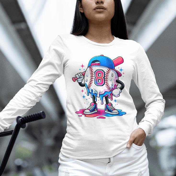 Baseball Drip 8th 8 Year Old Birthday Boys Pitcher Player Unisex Long Sleeve T-Shirt