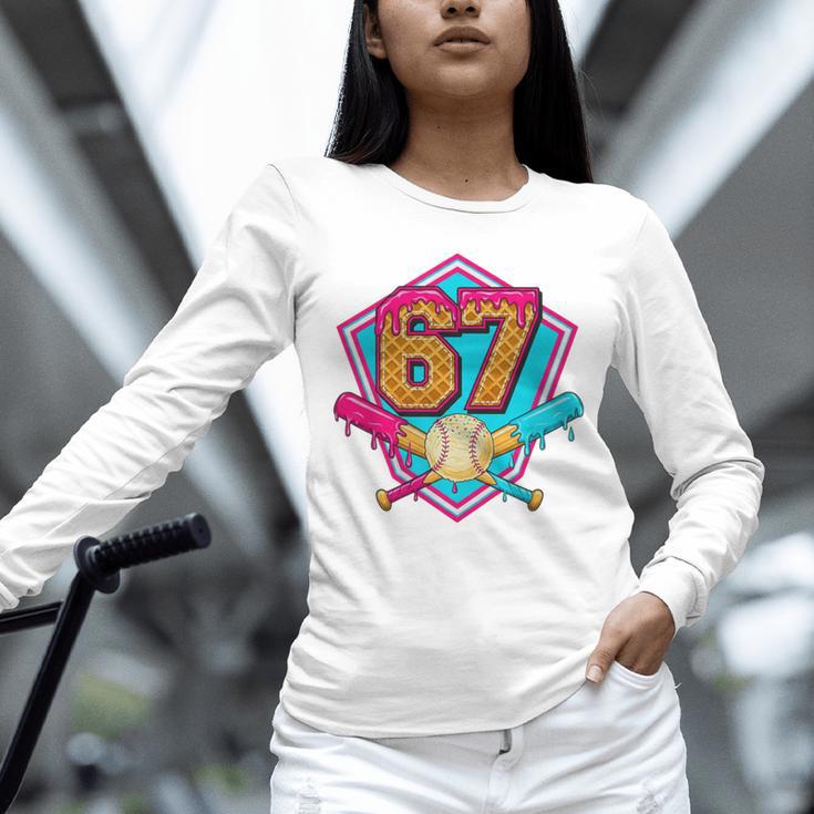 Baseball Drip Jersey Number 67 For Players & 67th Birthday Premium Tri-Blend Unisex Long Sleeve T-Shirt
