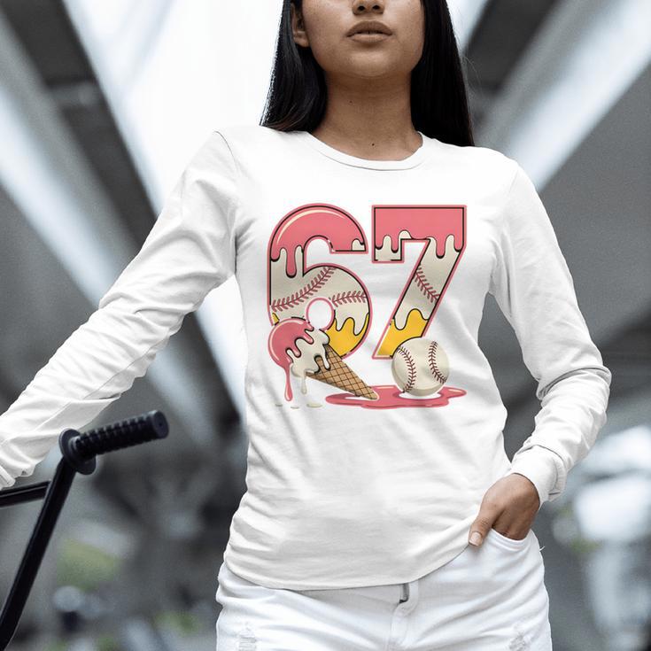 Baseball Drip Number 67 Player Ice Cream Or 67th Birthday Unisex Long Sleeve T-Shirt