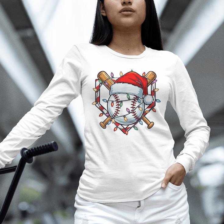 Christmas Baseball Santa Hat For Baseball Players Fans Unisex Long Sleeve T-Shirt
