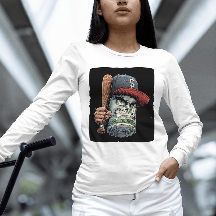 Cool Dollar Bill Guy With Cap And Baseball Costume Premium Tri-Blend Unisex Long Sleeve T-Shirt Cool Dollar Bill Guy With Cap And Baseball Costume Premium Tri-Blend Unisex Long Sleeve T-Shirt