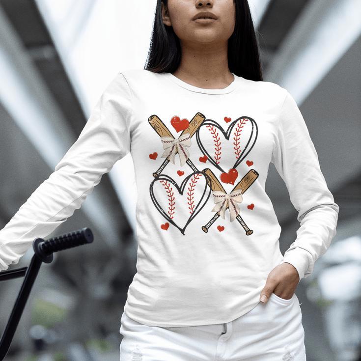 Coquette Bow XOXO Baseball Lover Heart Valentine Game Day Unisex Long Sleeve T-Shirt