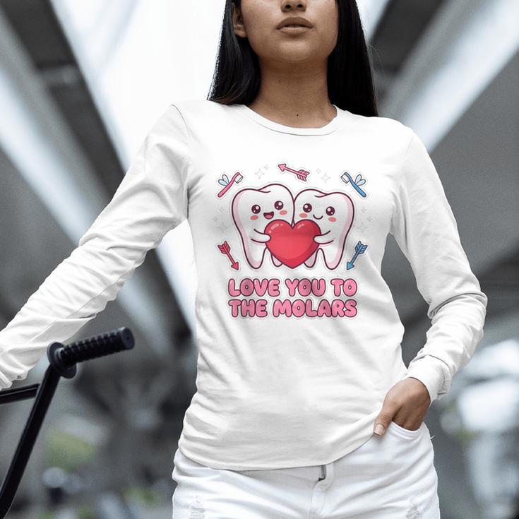 Cute Dentist Valentine Love You To The Molars Teeth Pun Raglan Baseball Tee Unisex Long Sleeve T-Shirt