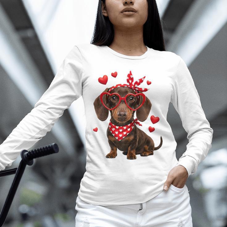 Dachshund Valentines Day Wiener Dog Lover Weenie Heart Raglan Baseball Tee Unisex Long Sleeve T-Shirt