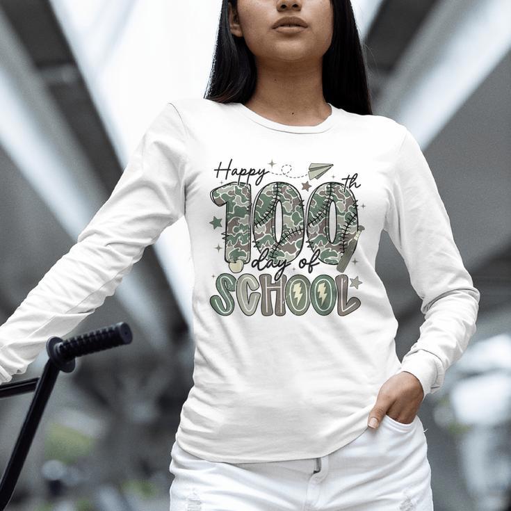 Happy 100th Day Of School Baseball Camo Boys Kids Toddler Unisex Long Sleeve T-Shirt