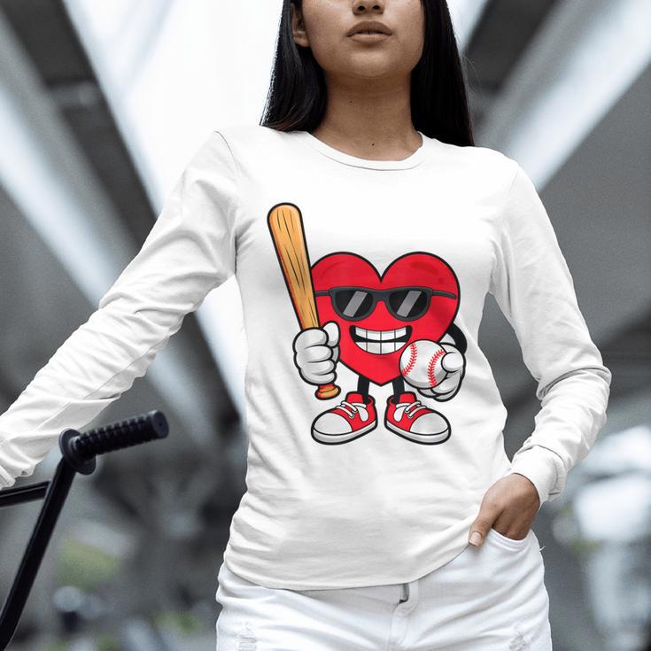 Heart Playing Baseball Valentines Day Unisex Long Sleeve T-Shirt