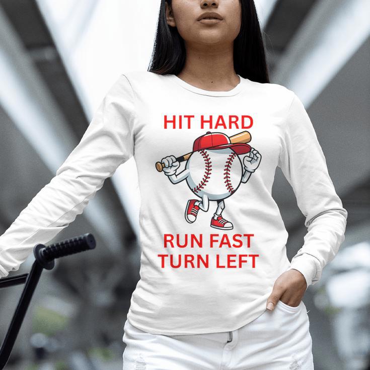 Hit Hard Run Fast Turn Left Baseball Player Premium Tri-Blend Unisex Long Sleeve T-Shirt Hit Hard Run Fast Turn Left Baseball Player Premium Tri-Blend Unisex Long Sleeve T-Shirt