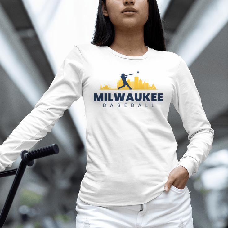 Milwaukee Baseball Minimalist City Skyline Baseball Lover Unisex Long Sleeve T-Shirt Milwaukee Baseball Minimalist City Skyline Baseball Lover Unisex Long Sleeve T-Shirt
