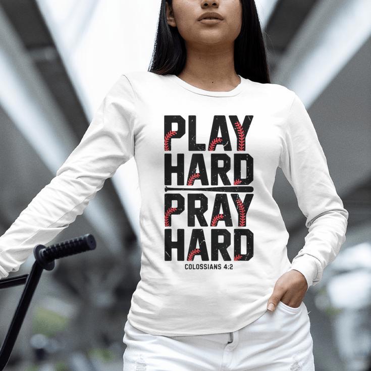 Play Hard Pray Hard Youth Boy Christian Baseball Jesus Unisex Long Sleeve T-Shirt