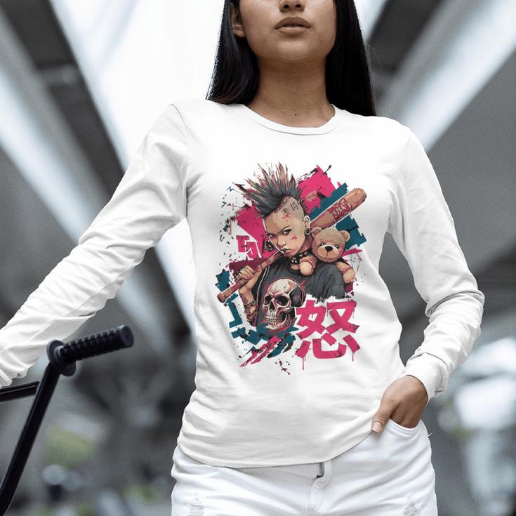 Punk Girl With Anger Kanji And Baseball Bat Unisex Long Sleeve T-Shirt