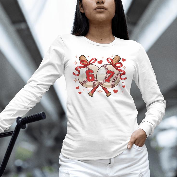 Six Seven 67 Meme Baseball Coquette Bow Valentine Unisex Long Sleeve T-Shirt Six Seven 67 Meme Baseball Coquette Bow Valentine Unisex Long Sleeve T-Shirt