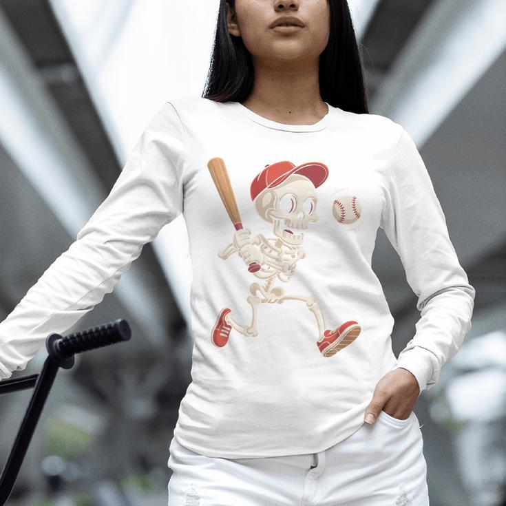 Skeleton Batting Baseball Halloween Boys Men Kids Unisex Long Sleeve T-Shirt Skeleton Batting Baseball Halloween Boys Men Kids Unisex Long Sleeve T-Shirt