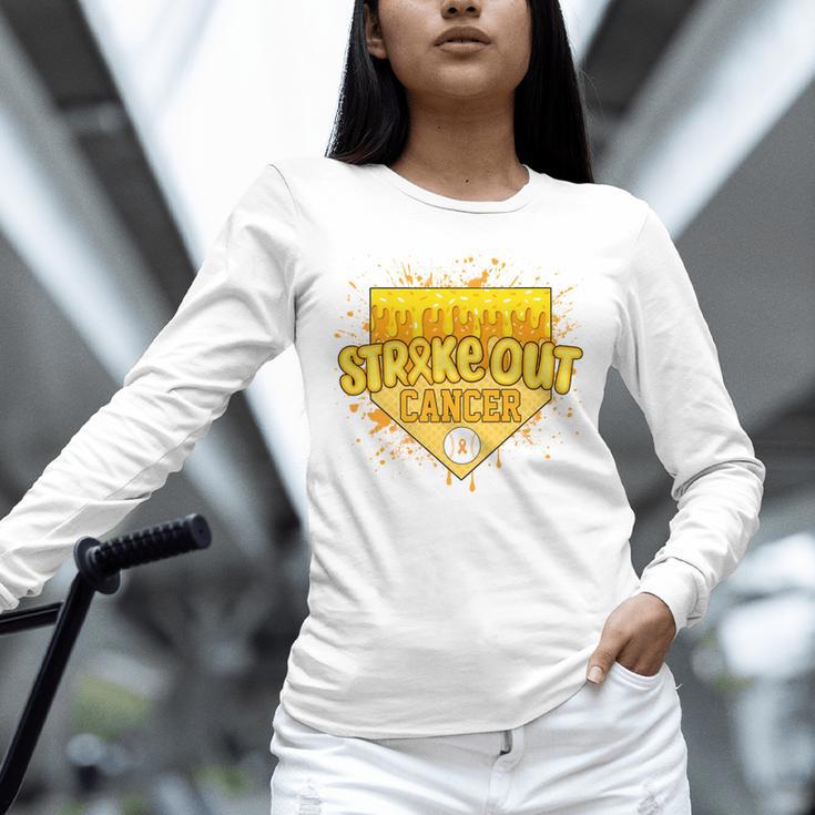 Strike Out Childhood Cancer Boys Baseball Drip Gold Ribbon Unisex Long Sleeve T-Shirt Strike Out Childhood Cancer Boys Baseball Drip Gold Ribbon Unisex Long Sleeve T-Shirt