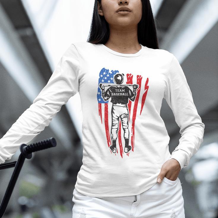 US Flag Baseball Player Batter Sport Lover Team Coach Family Unisex Long Sleeve T-Shirt US Flag Baseball Player Batter Sport Lover Team Coach Family Unisex Long Sleeve T-Shirt
