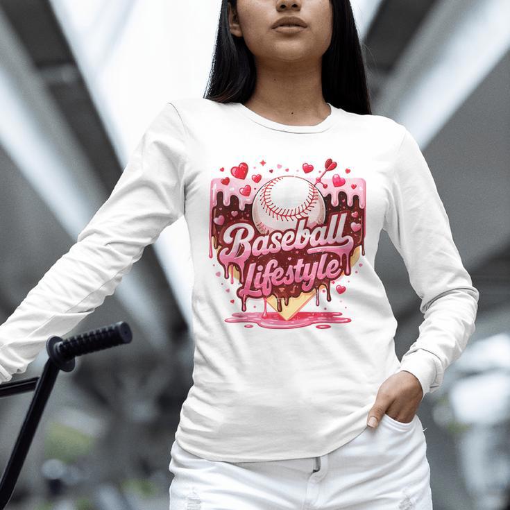 Valentine Baseball Lifestyle Home Plate Ice-Cream Drip Boys Unisex Long Sleeve T-Shirt