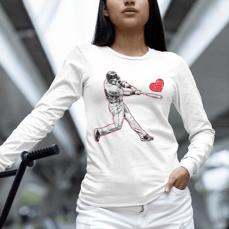 Valentines Baseball Batter Heart Player Silhouette Premium Tri-Blend Unisex Long Sleeve T-Shirt