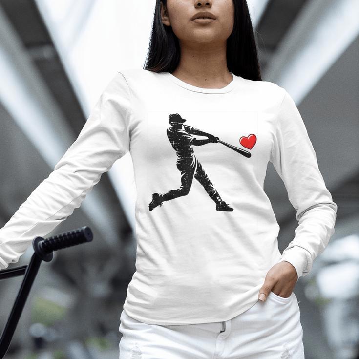 Valentines Day Baseball Batter Silhouette Heart Men Boys Kid Unisex Long Sleeve T-Shirt