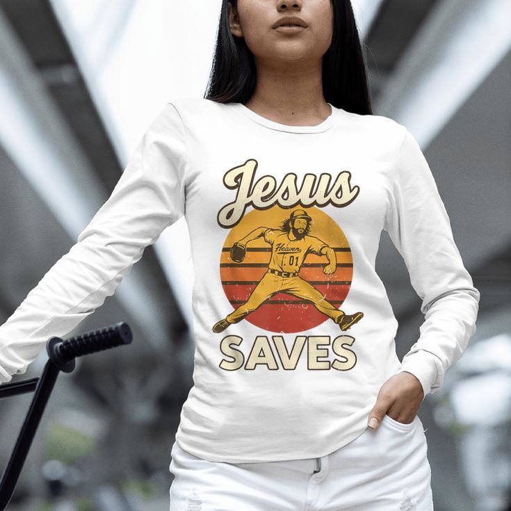 Youth Boy Baseball Jesus Saves Christian Baseball Religious Unisex Long Sleeve T-Shirt