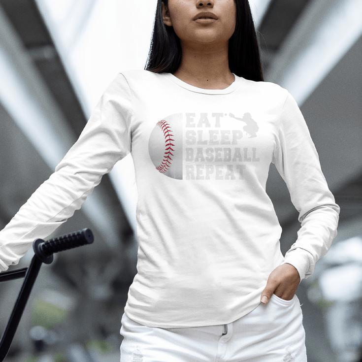 Youth Eat Sleep Baseball Repeat Catcher Boys Men Unisex Long Sleeve T-Shirt