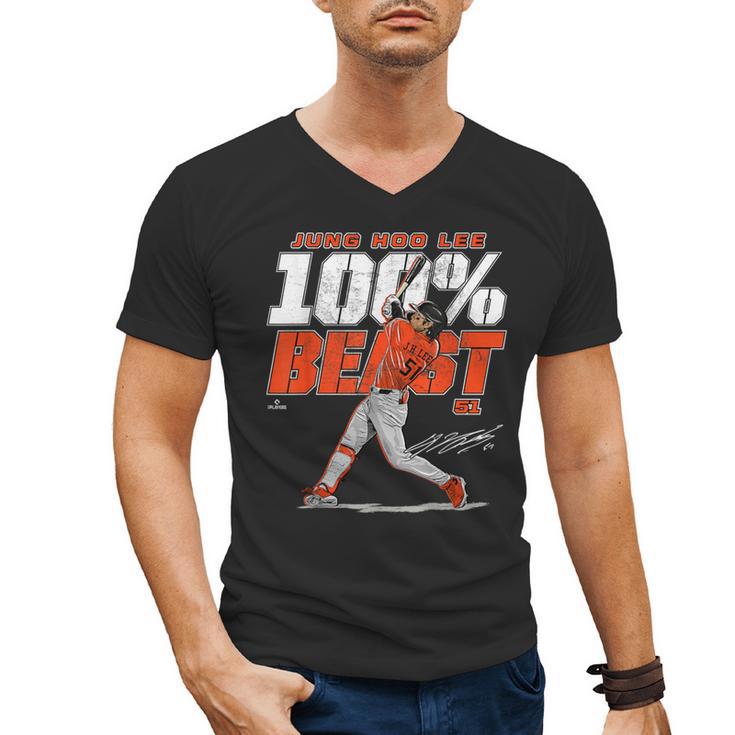 100 Beast Jung Hoo Lee San Francisco Baseball MLBPA Men's V-Neck T-Shirt