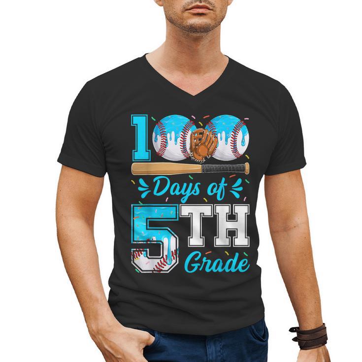 100 Days Of 5th Grade Baseball 100th Day Of School Boys Kids Men's V-Neck T-Shirt
