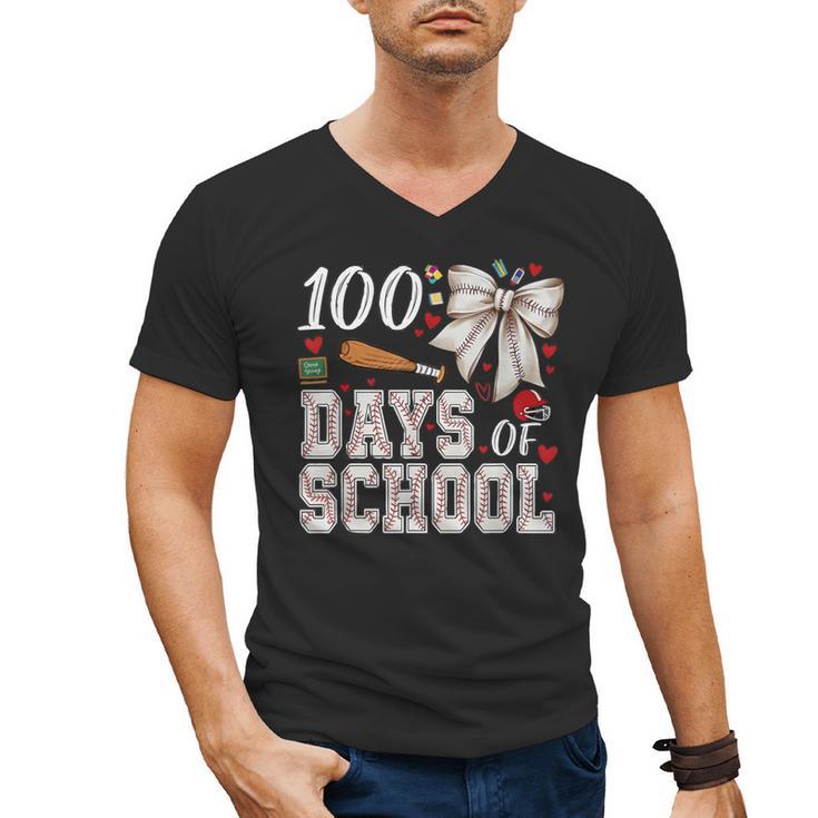 100 Days Of School Baseball 100th Day Of School Coquette Bow Men's V-Neck T-Shirt