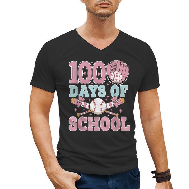 100 Days Of School Baseball 100th Day Of School Girls Men's V-Neck T-Shirt