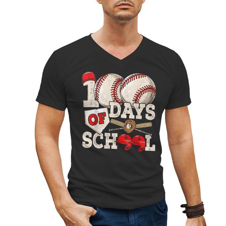 100 Days Of School Baseball 100th Day Of School Kids Teacher Men's V-Neck T-Shirt