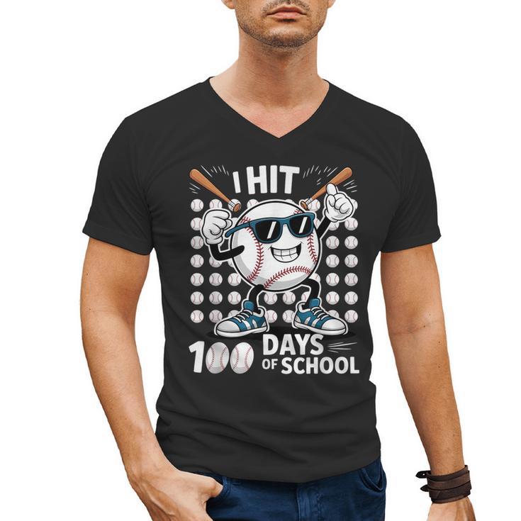 100 Days Of School Baseball Bat 100th Day Of School Men's V-Neck T-Shirt
